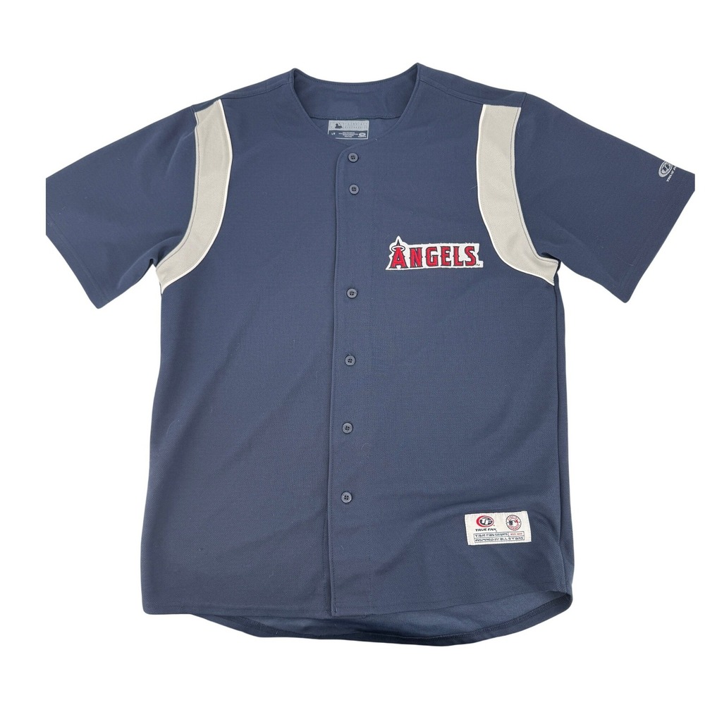 True Fan Los Angeles Angels Y2K  MLB Baseball Jersey Navy Blue‎ Large L/G Mesh